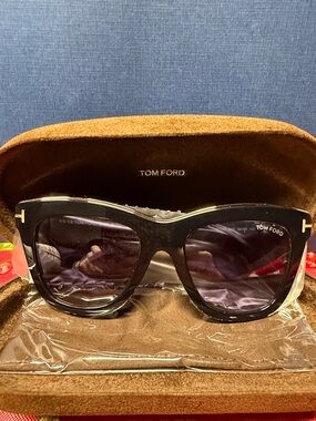 Tom Ford Black Oversized Square Sunglasses with Gold T Accents